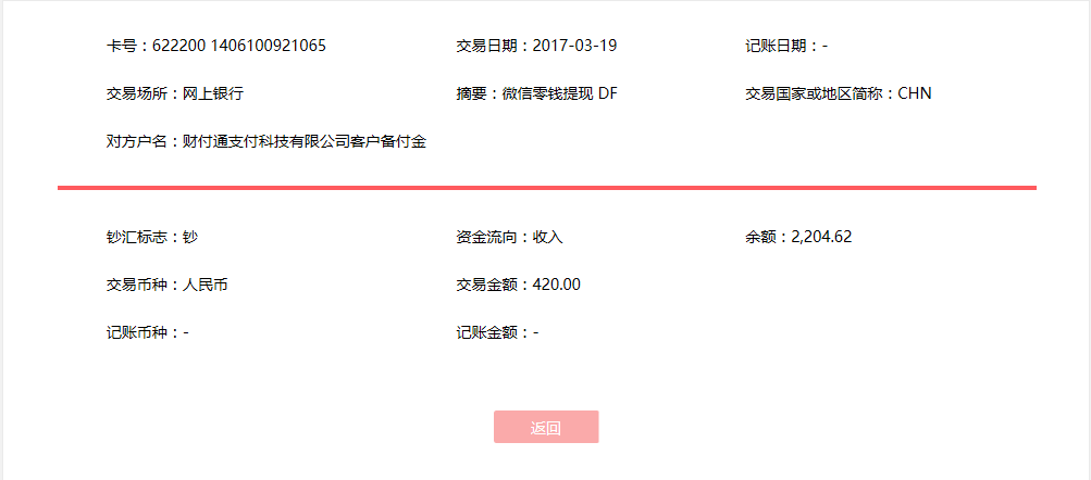 3月19日昆明客戶轉(zhuǎn)賬420元至微信賬戶